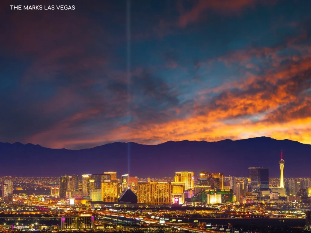 las vegas skyline at dusk 