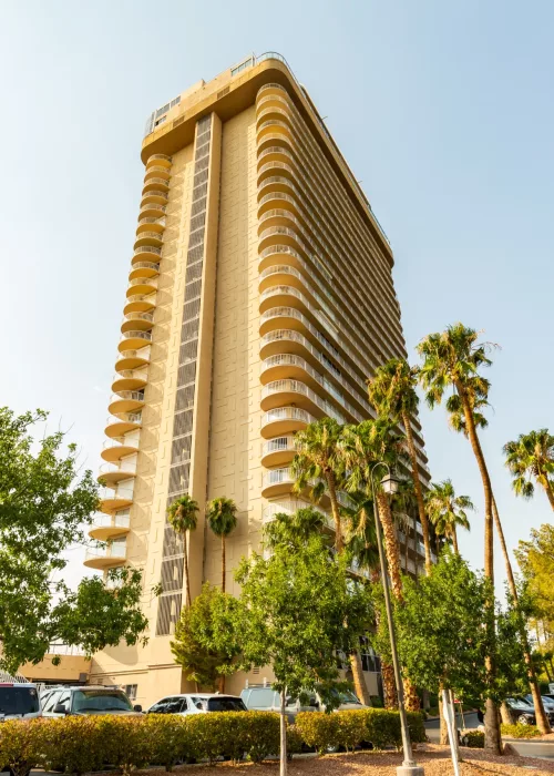Photograph of the exterior of Regency Towers side view